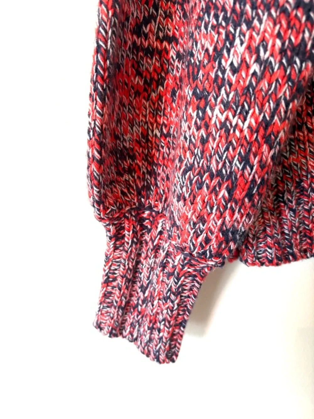 525 America Marled Red & Navy Patriotic Crewneck Puff Shoulder Sweater